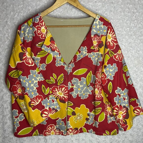 Red Floral Hawaiian Jacket Wide Sleeve Oversized Large‎ Cardigan - Picture 1 of 5